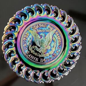 1971 L.E. Smith Amethyst Carnival Glass Limited Edition Morgan Silver Dollar